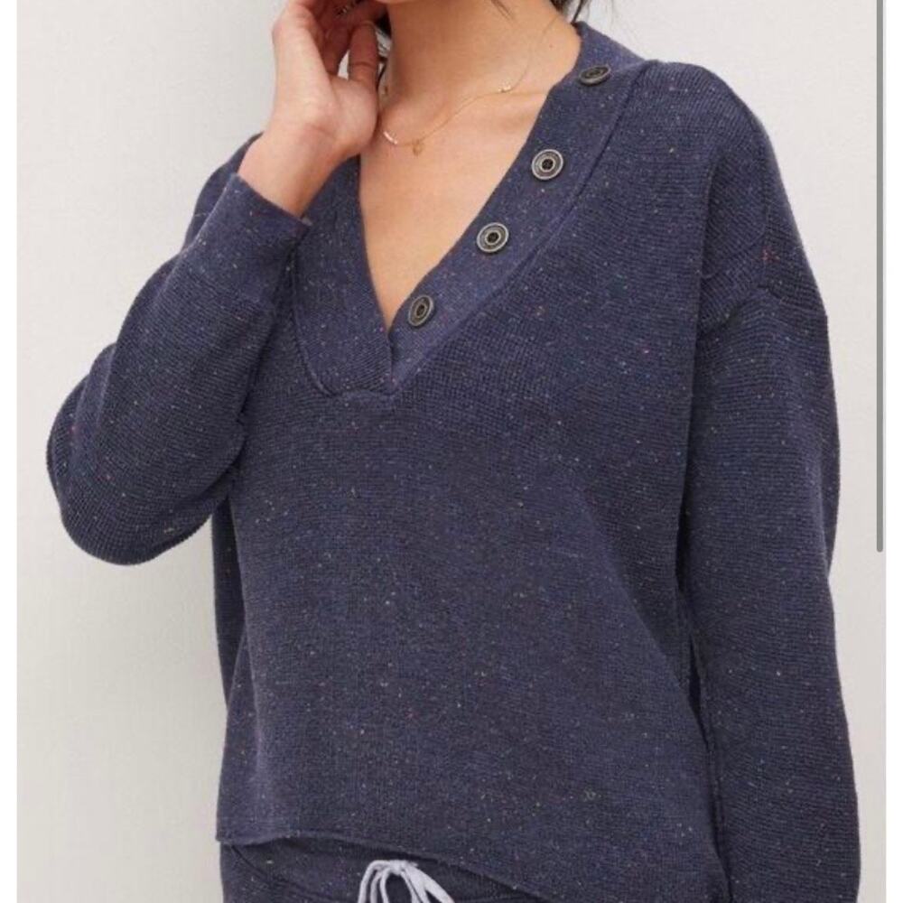 Anthropologie Daily Practice Oversized Button Henley Speckled Navy Sweater S
